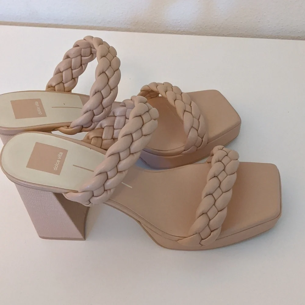 DolceVita High Heels Open Toe Wedding Dressy Neutral Tan Platform Casual Dressy - Picture 3 of 5